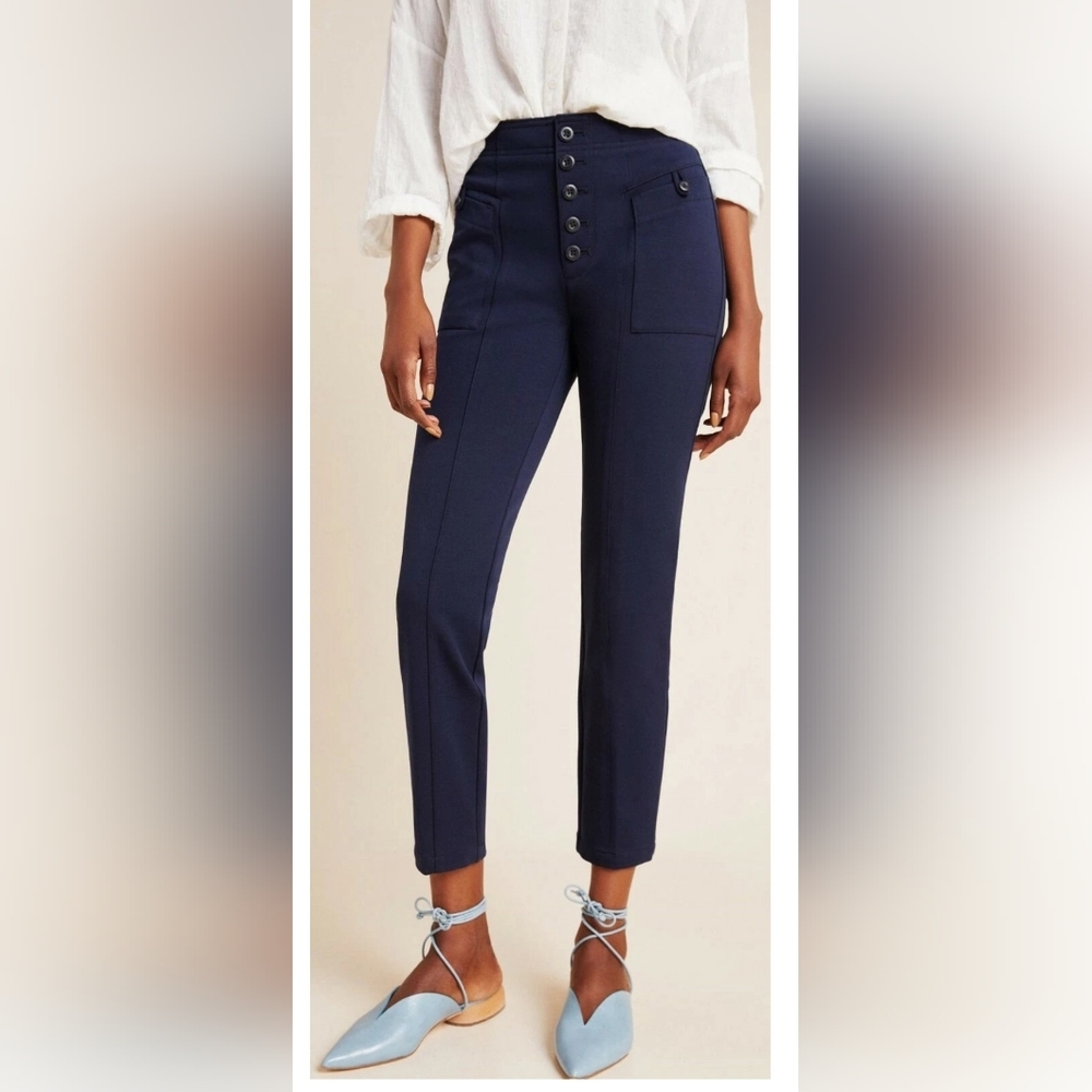 Anthropologie Button Fly Bryson Tapered Pants NWT Size 6 Navy